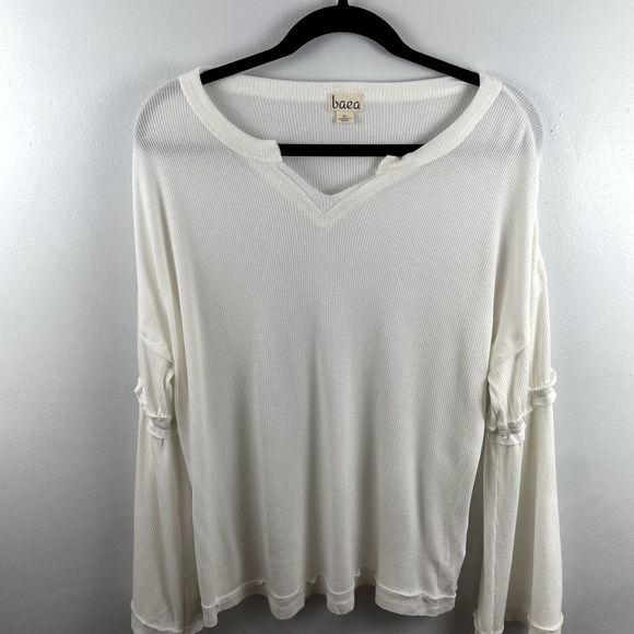 baea Womens Thermal Sweater White XL Polyester Blend Stretch Ruffle Bell Sleeves - Picture 1 of 9